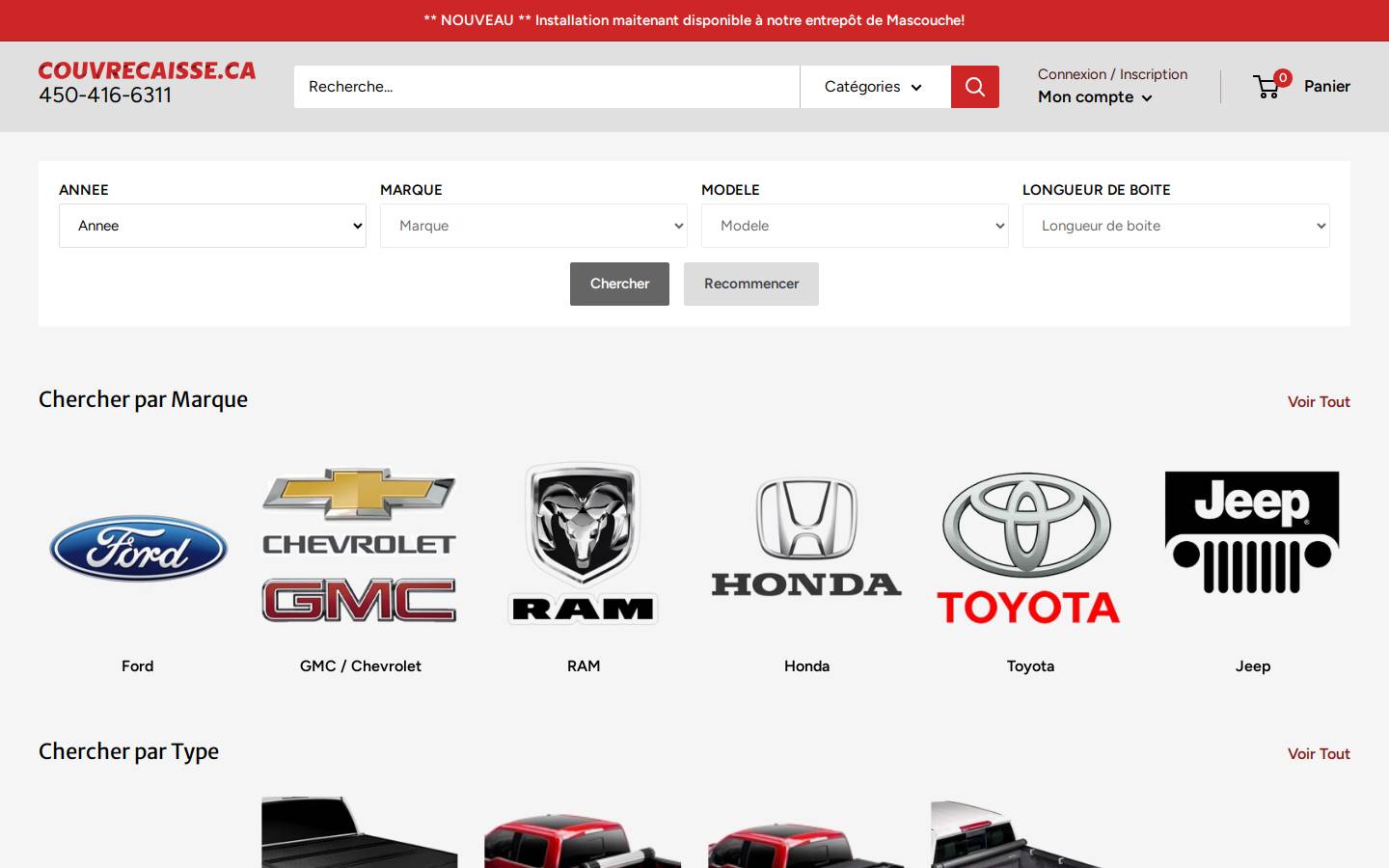 couvrecaisse.ca homepage screenshot