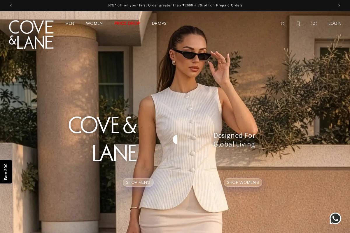 coveandlane.in homepage screenshot