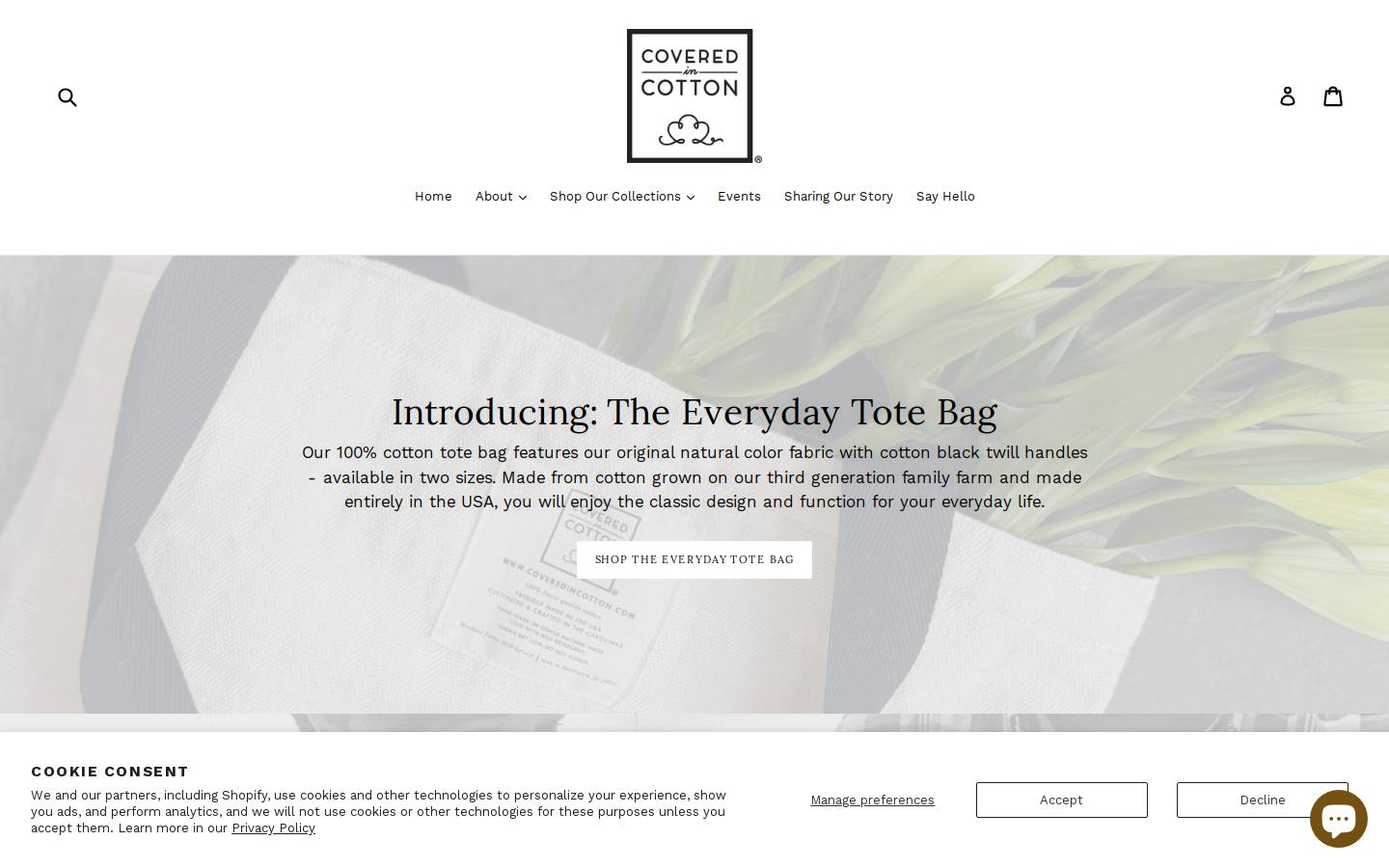 coveredincotton.com homepage screenshot