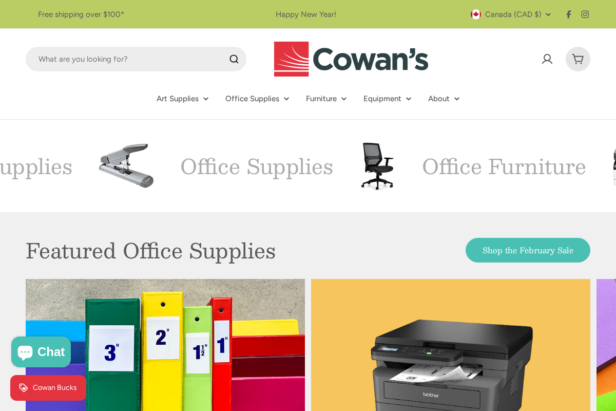 Cowan’s Office & Art Supplies homepage screenshot