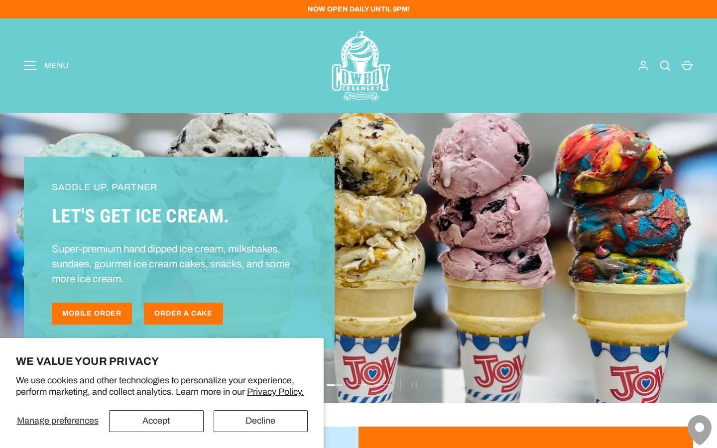 cowboy-creamery.com homepage screenshot