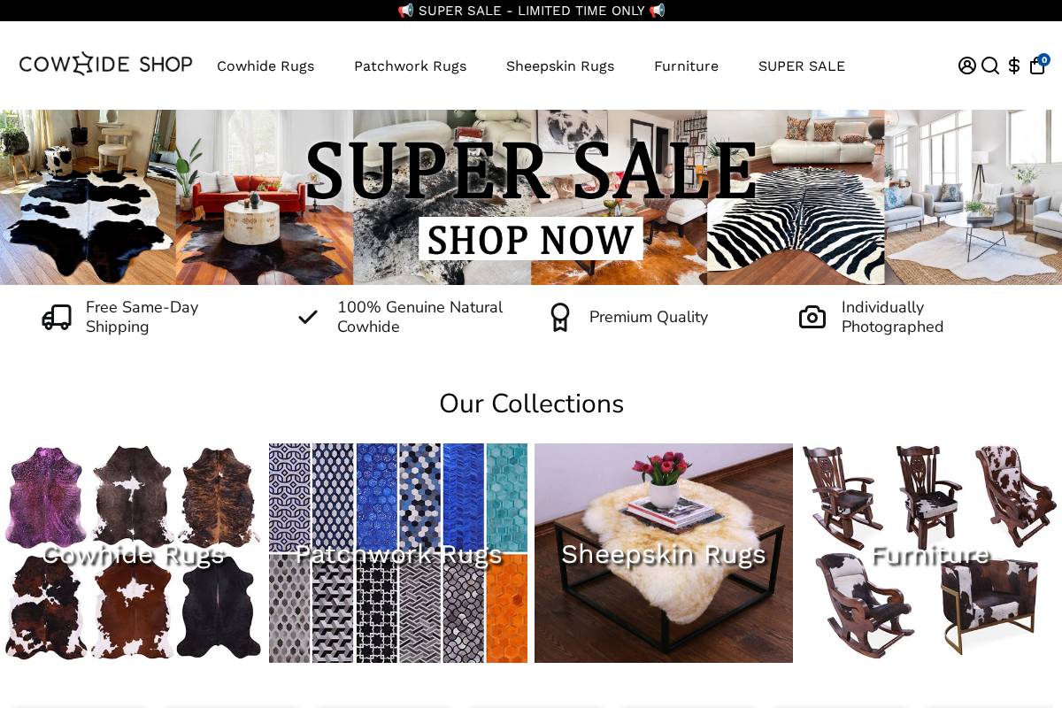 Cowhideshop homepage screenshot