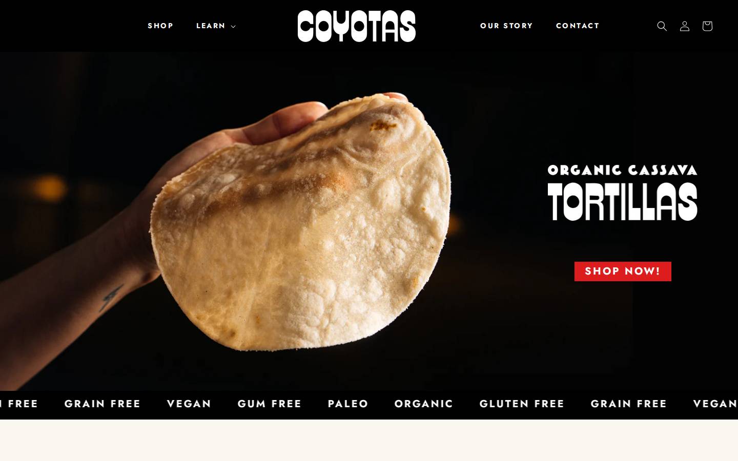 coyotas.com homepage screenshot