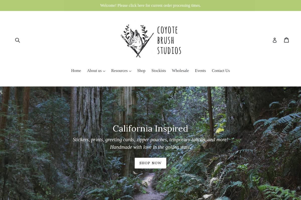 coyotebrushstudios.com homepage screenshot