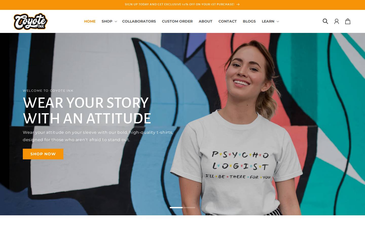 coyoteink.com homepage screenshot