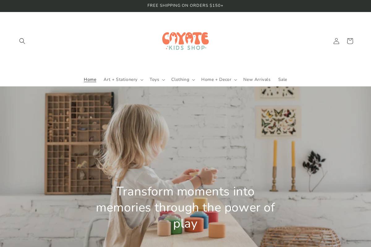 coyotekidsshop.com homepage screenshot