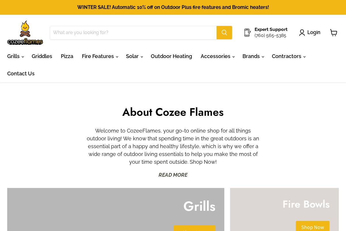 cozeeflames.com homepage screenshot