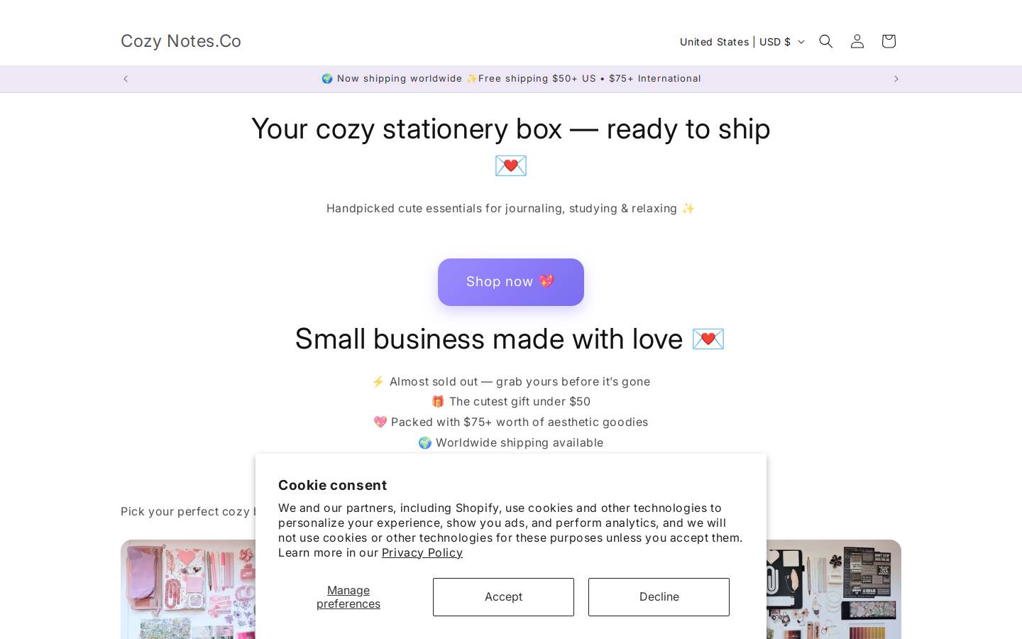 cozynotesco.com homepage screenshot