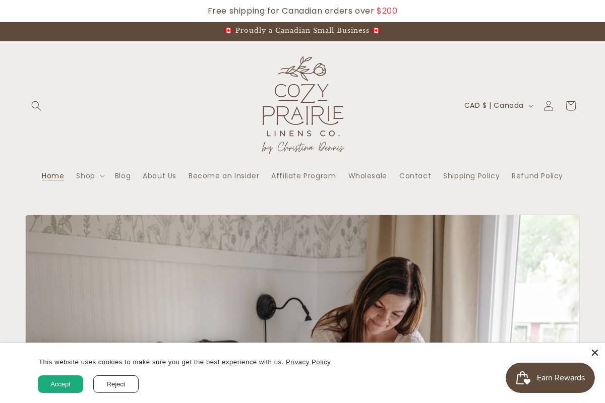 cozyprairielinens.com homepage screenshot