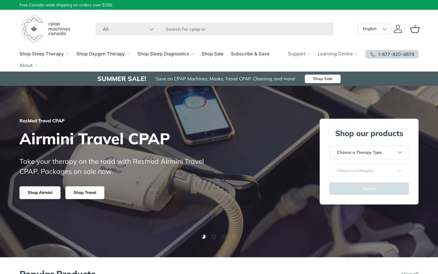 Cpapmachinescanada homepage screenshot