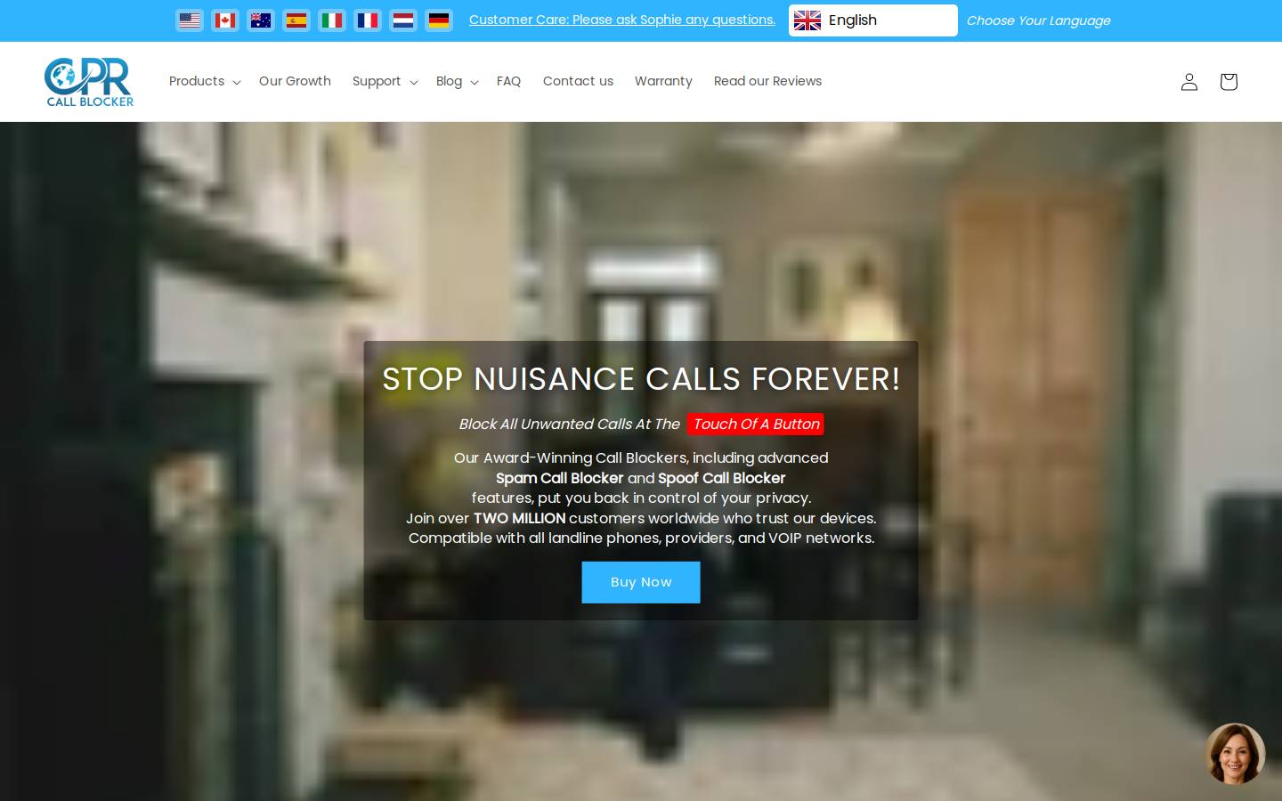 CPR Call Blocker homepage screenshot