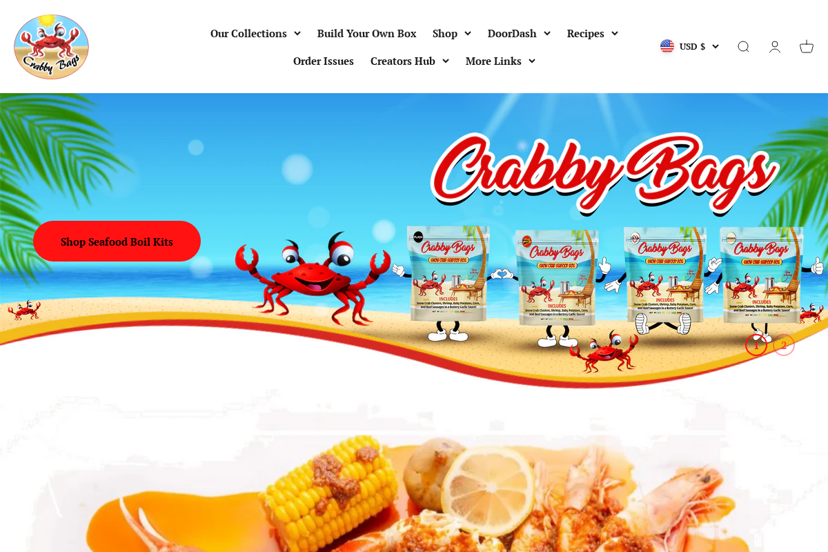 Crabby Bags homepage screenshot