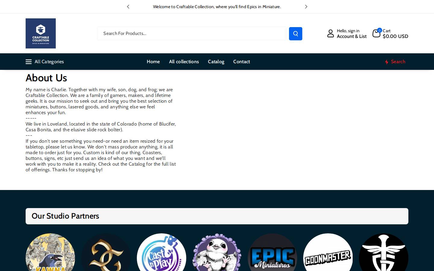 craftablecollection.com homepage screenshot