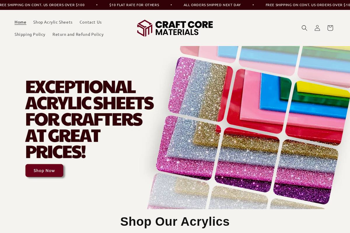craftcorematerials.com homepage screenshot
