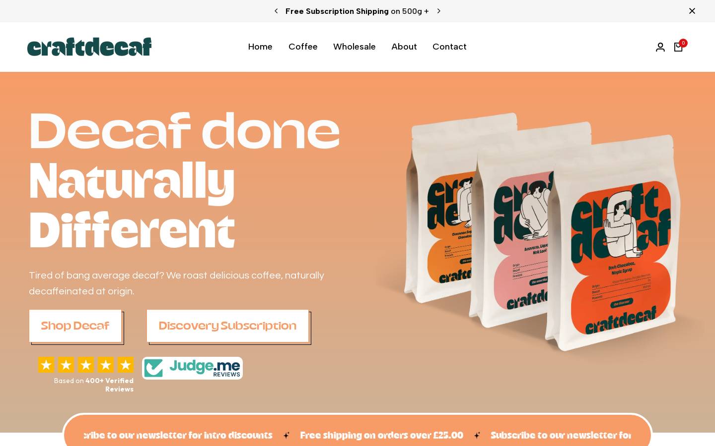 Craft Decaf homepage screenshot