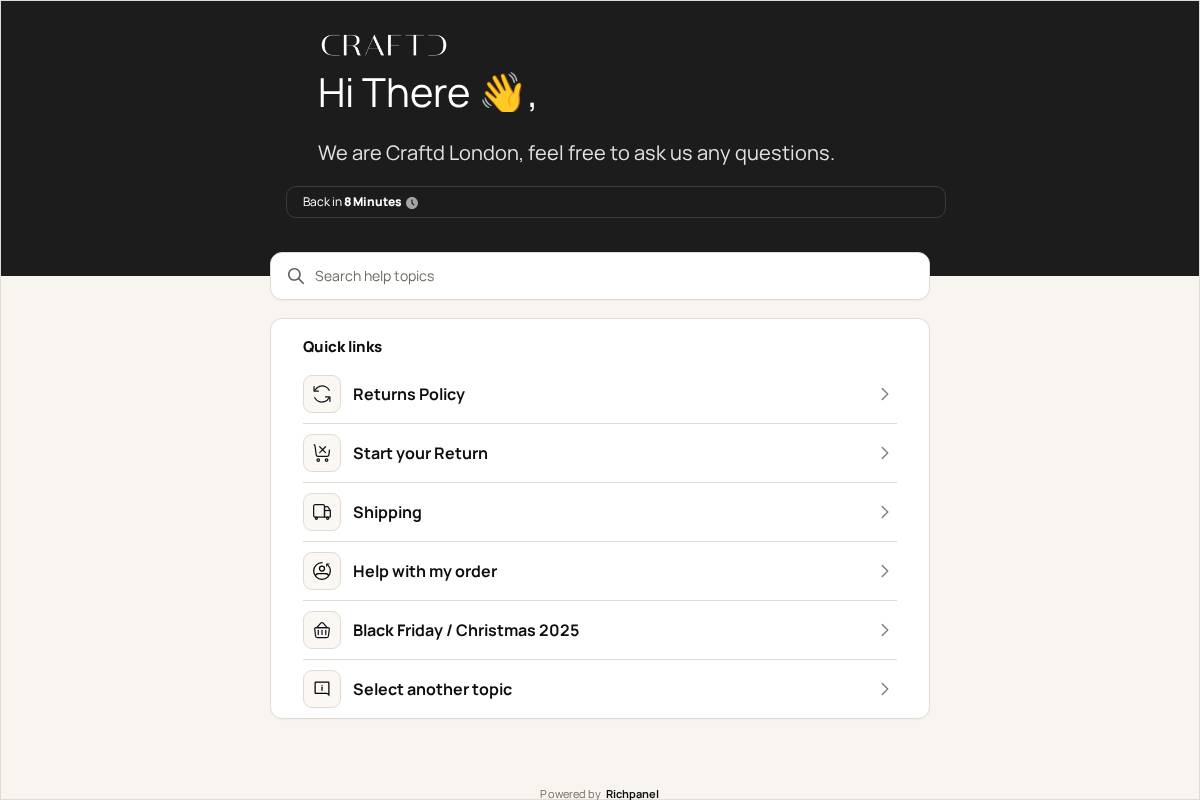craftdlondon.customerdesk.io homepage screenshot