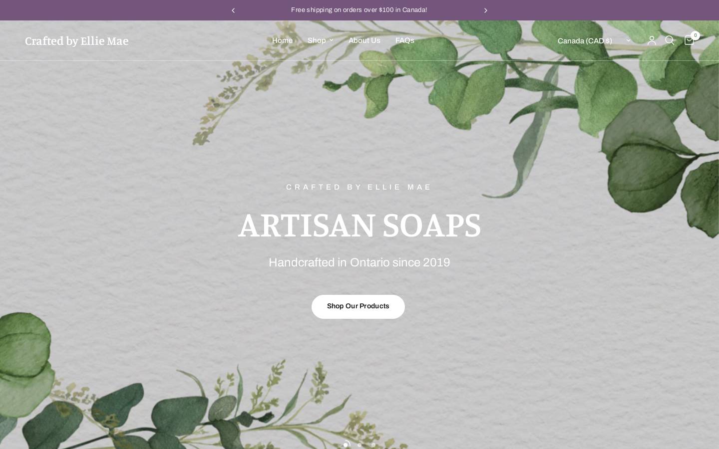 craftedbyelliemae.ca homepage screenshot