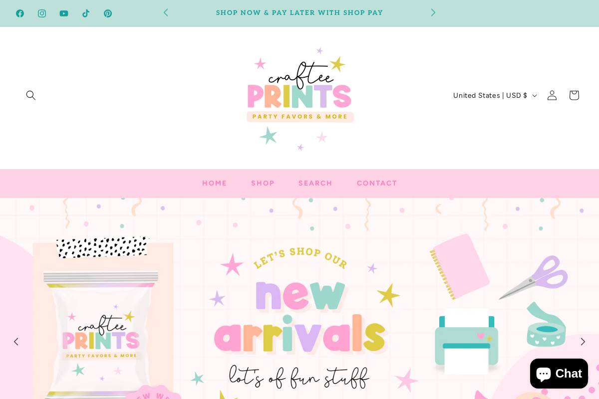 crafteeprints.com homepage screenshot