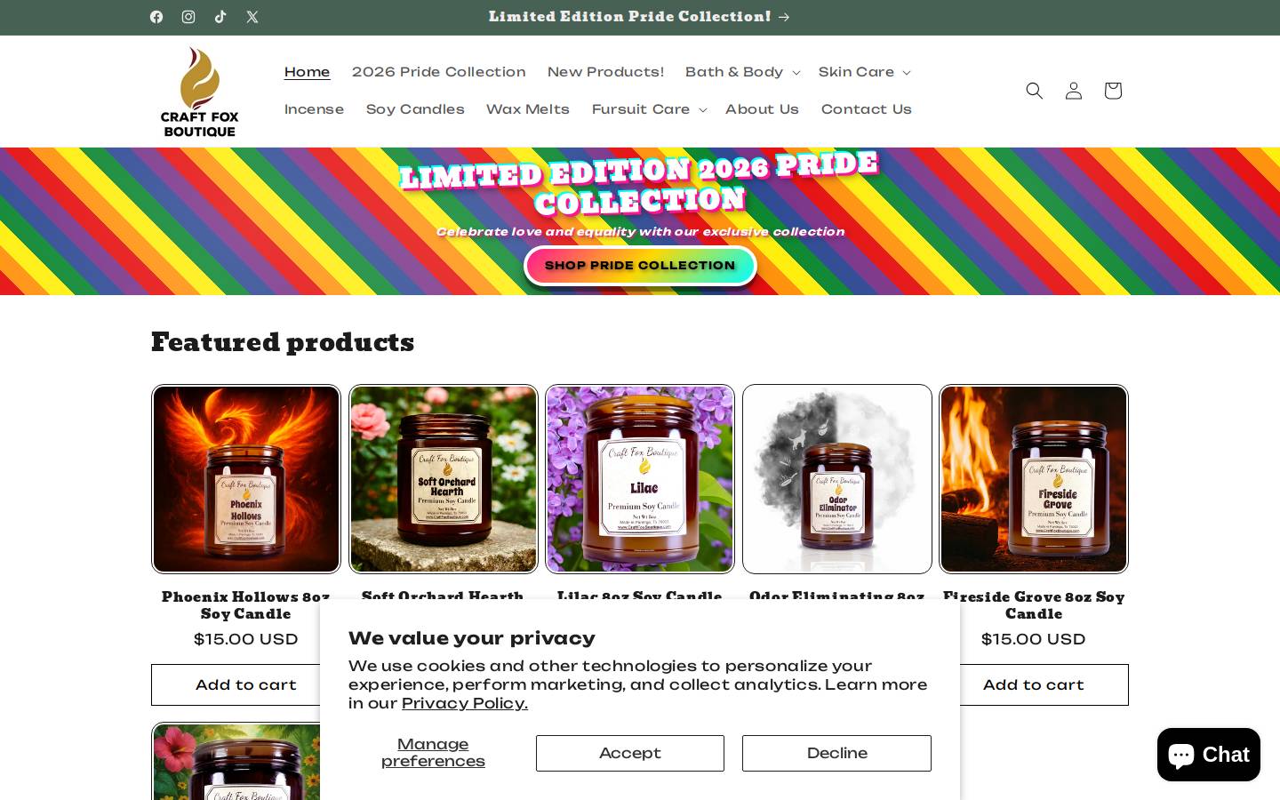 craftfoxboutique.com homepage screenshot