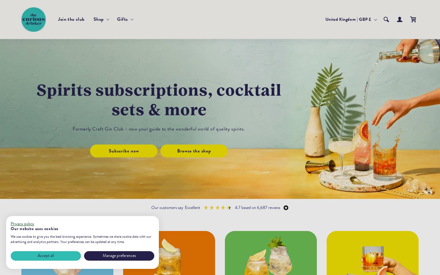 The Curious Drinker homepage screenshot