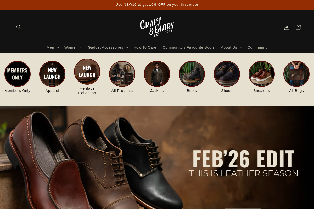 Craft & Glory International homepage screenshot