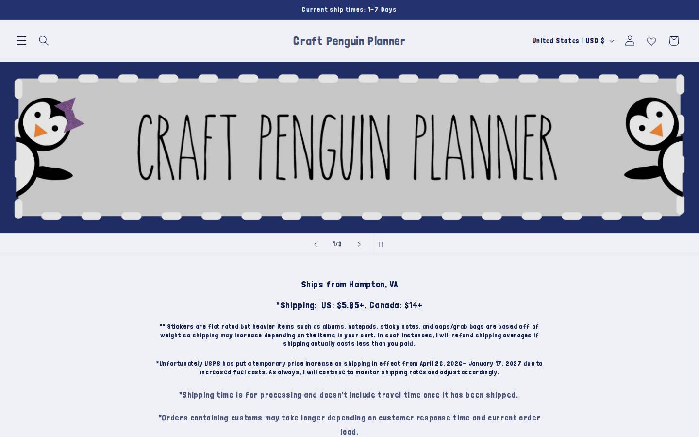 craftpenguinplanner.com homepage screenshot
