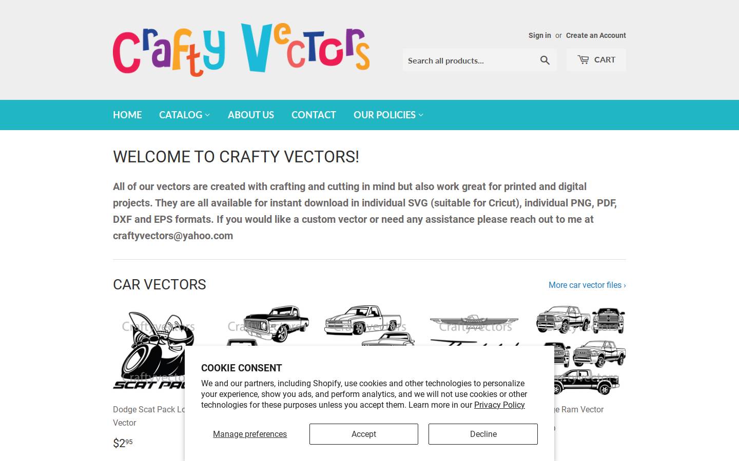 craftyvectors.com homepage screenshot