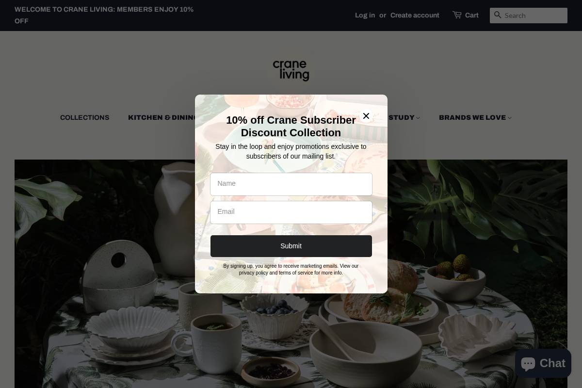 crane-living.com homepage screenshot