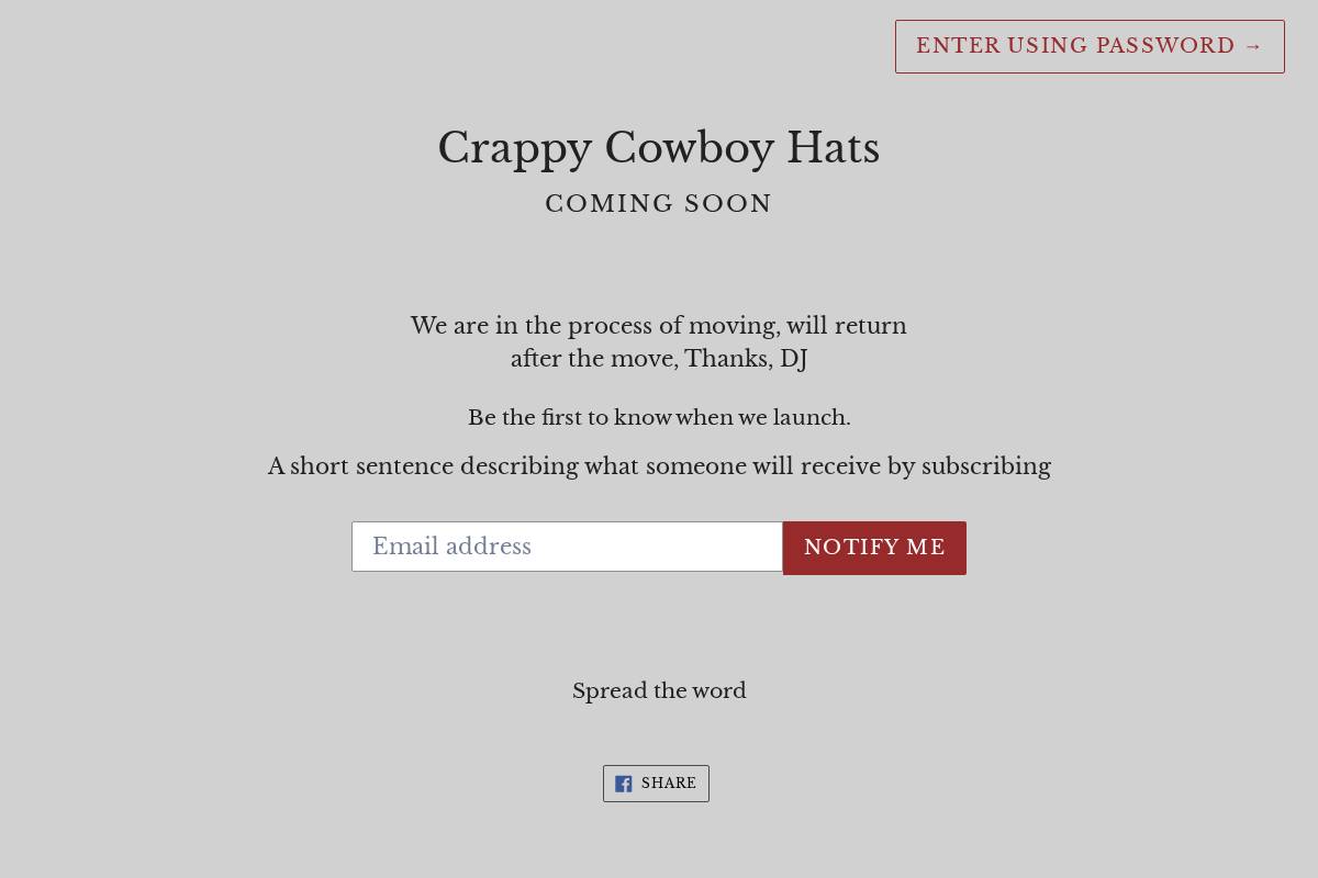 crappycowboyhats.com homepage screenshot