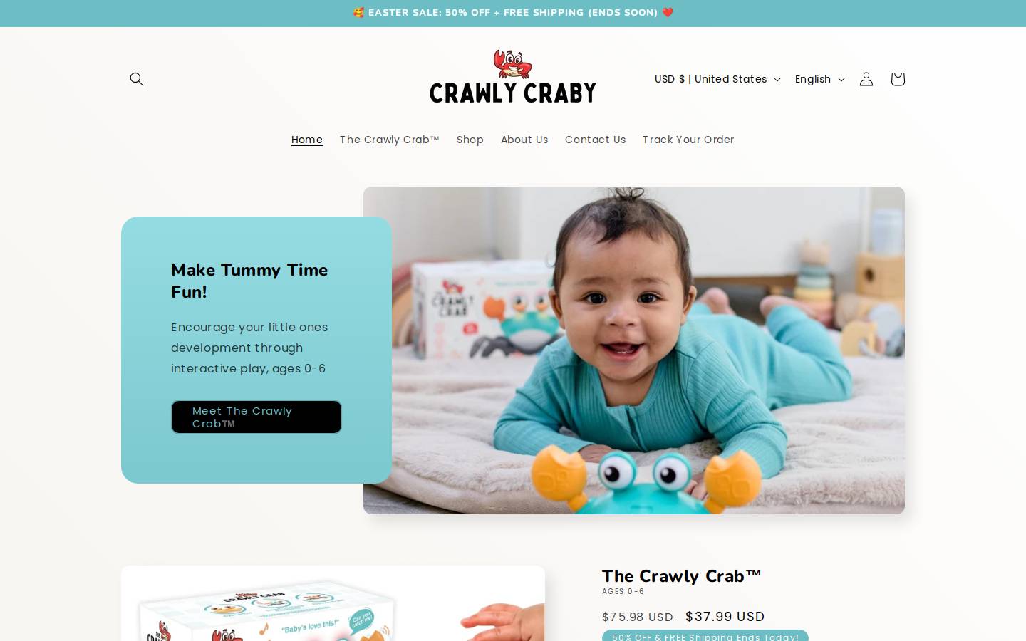 crawlycrabby.com homepage screenshot