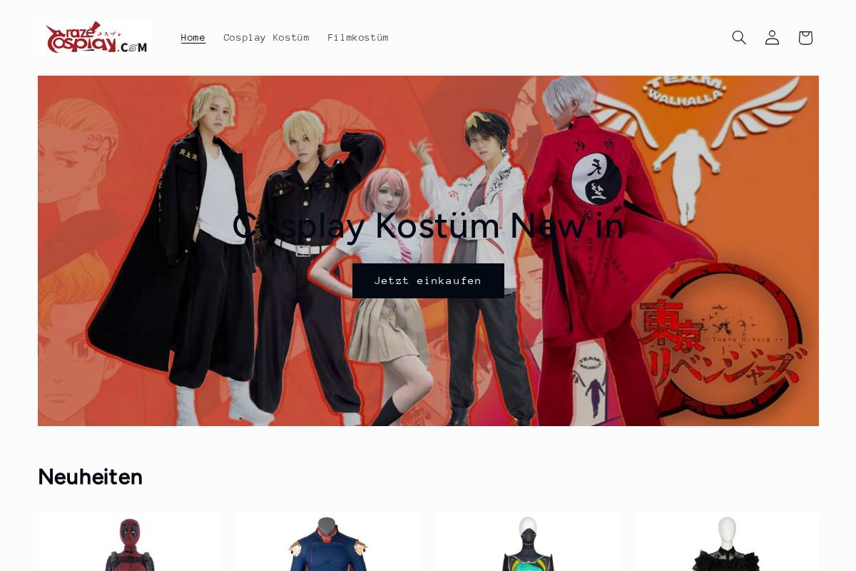 crazecosplay.com homepage screenshot