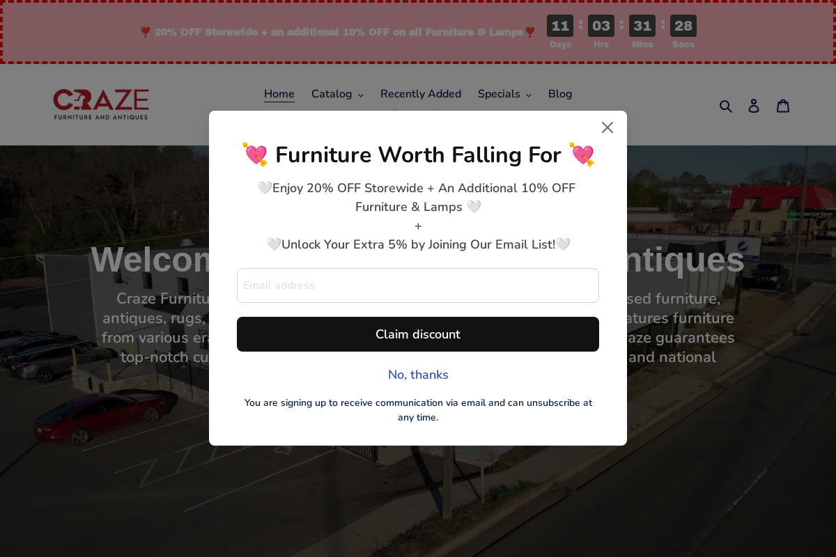 Craze Furniture and Antiques homepage screenshot
