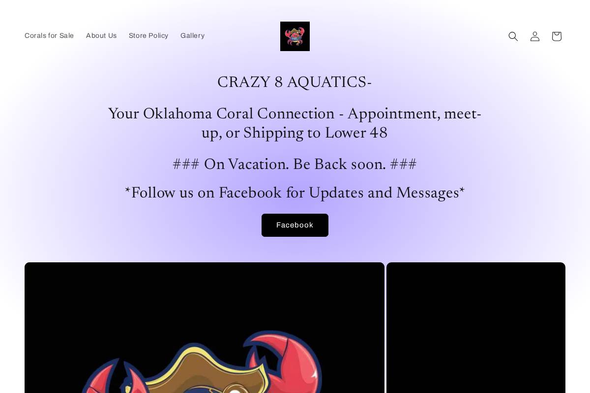 crazy8aquatics.com homepage screenshot