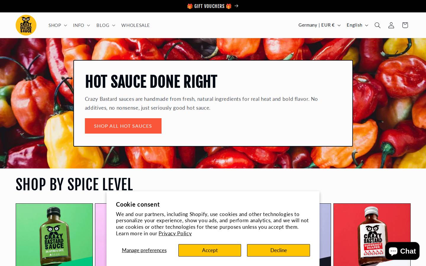 Crazy Bastard Sauce homepage screenshot