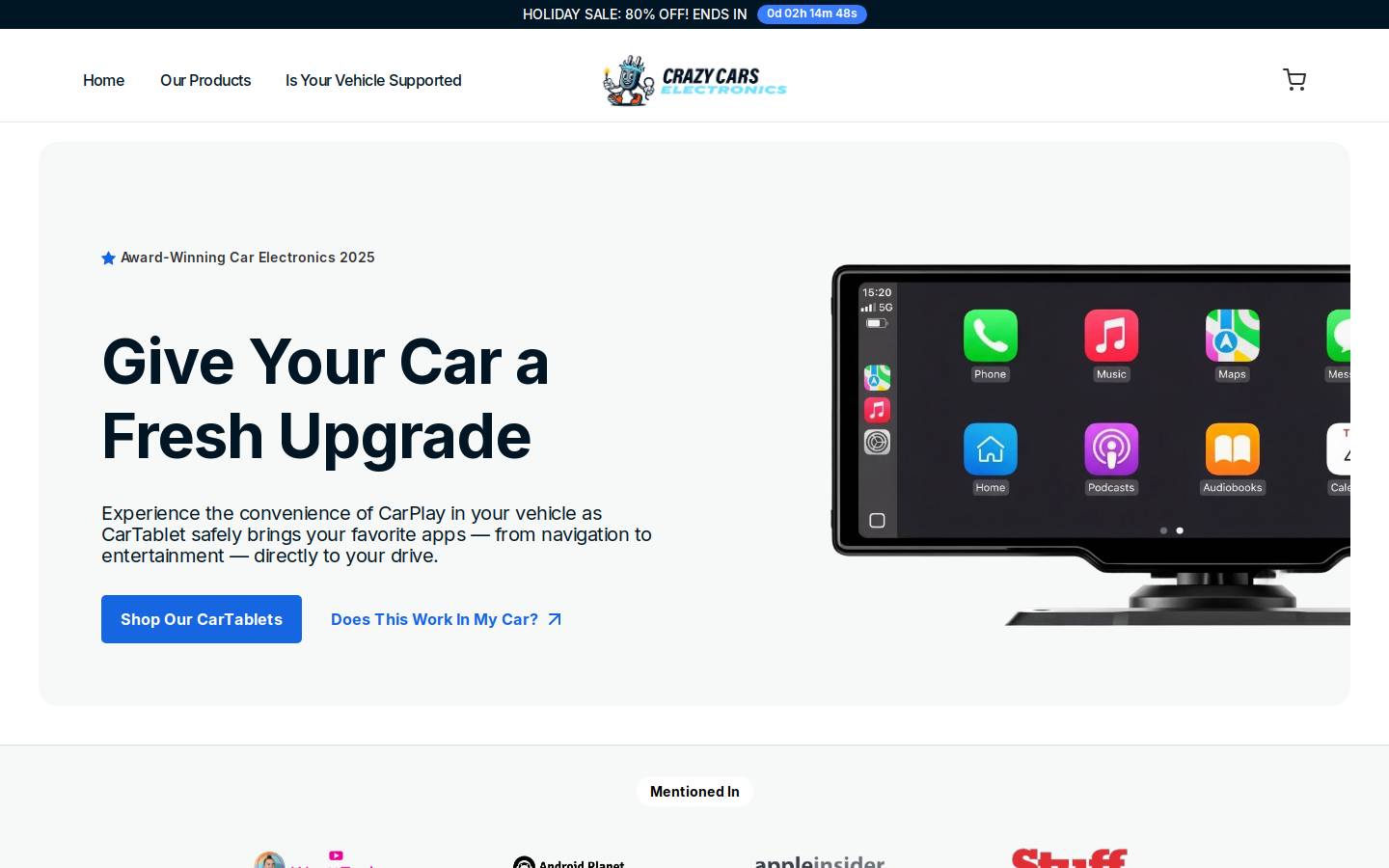 crazycarselectronics.com homepage screenshot