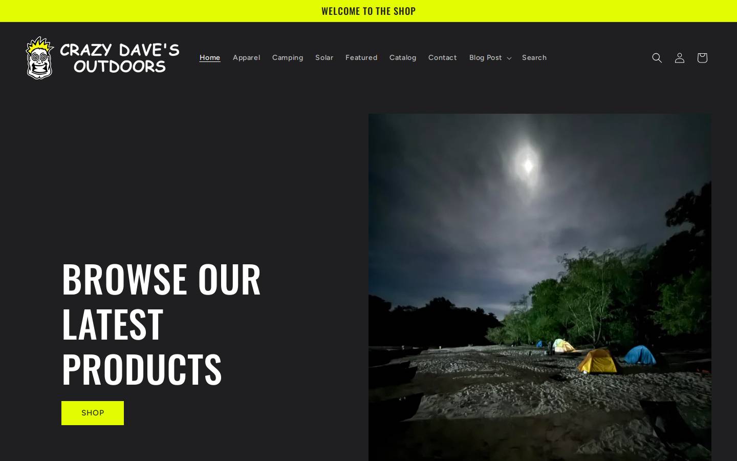 crazydavesoutdoors.com homepage screenshot