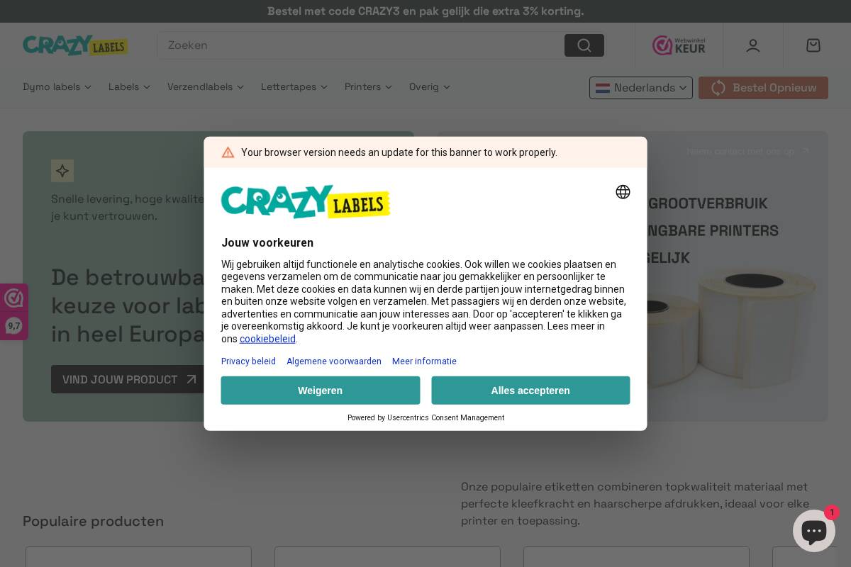 Crazylabels BV homepage screenshot