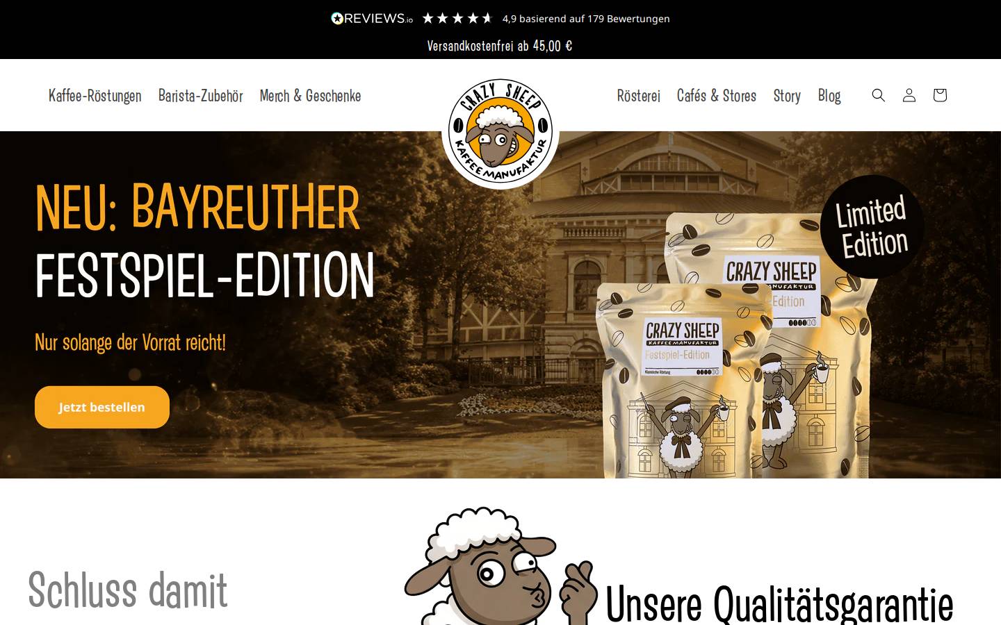 crazysheepcoffee.de homepage screenshot