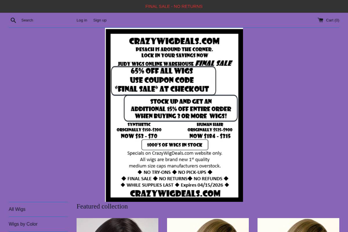 crazywigdeals.com homepage screenshot