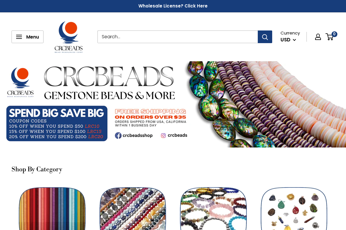 crcbeads.com homepage screenshot