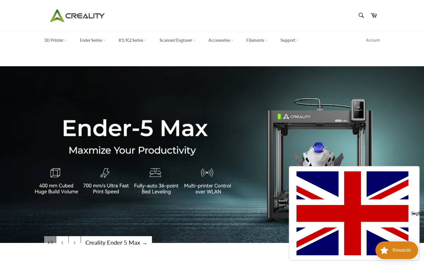 Creality homepage screenshot