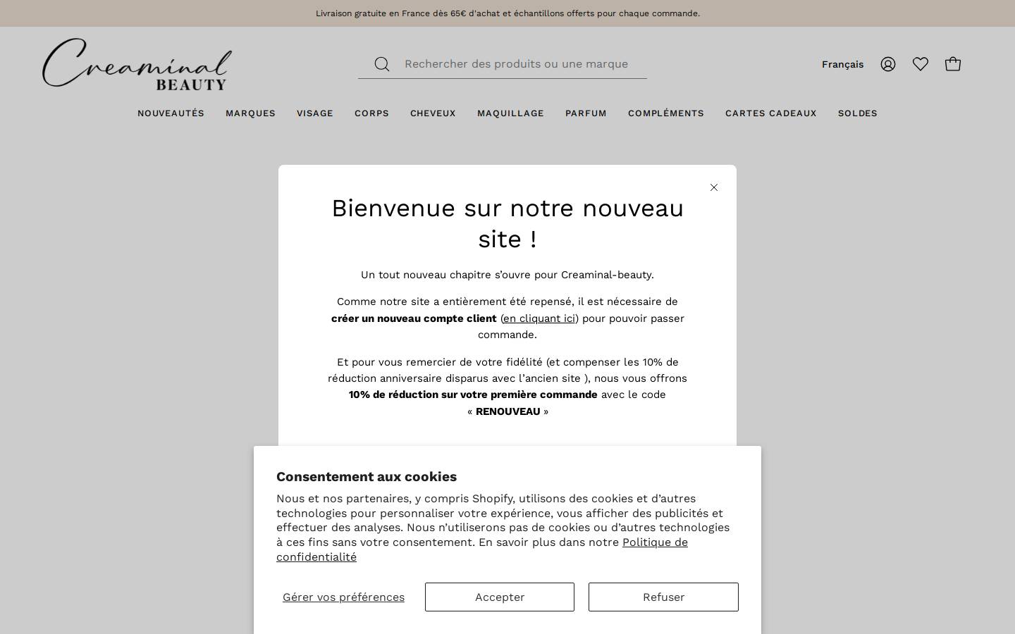 creaminal-beauty.com homepage screenshot