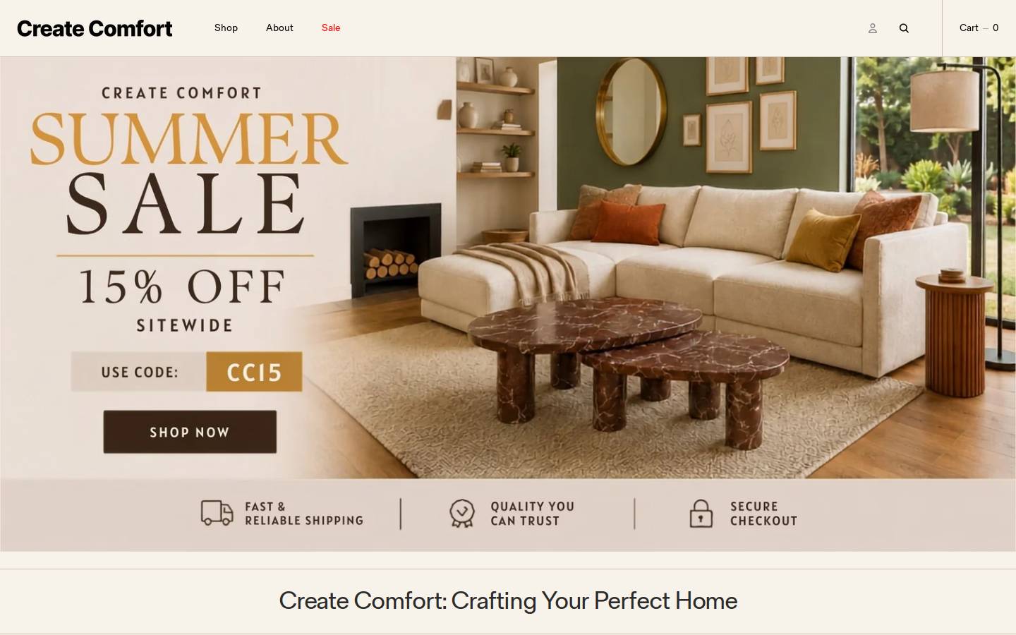 createcomfort.com homepage screenshot