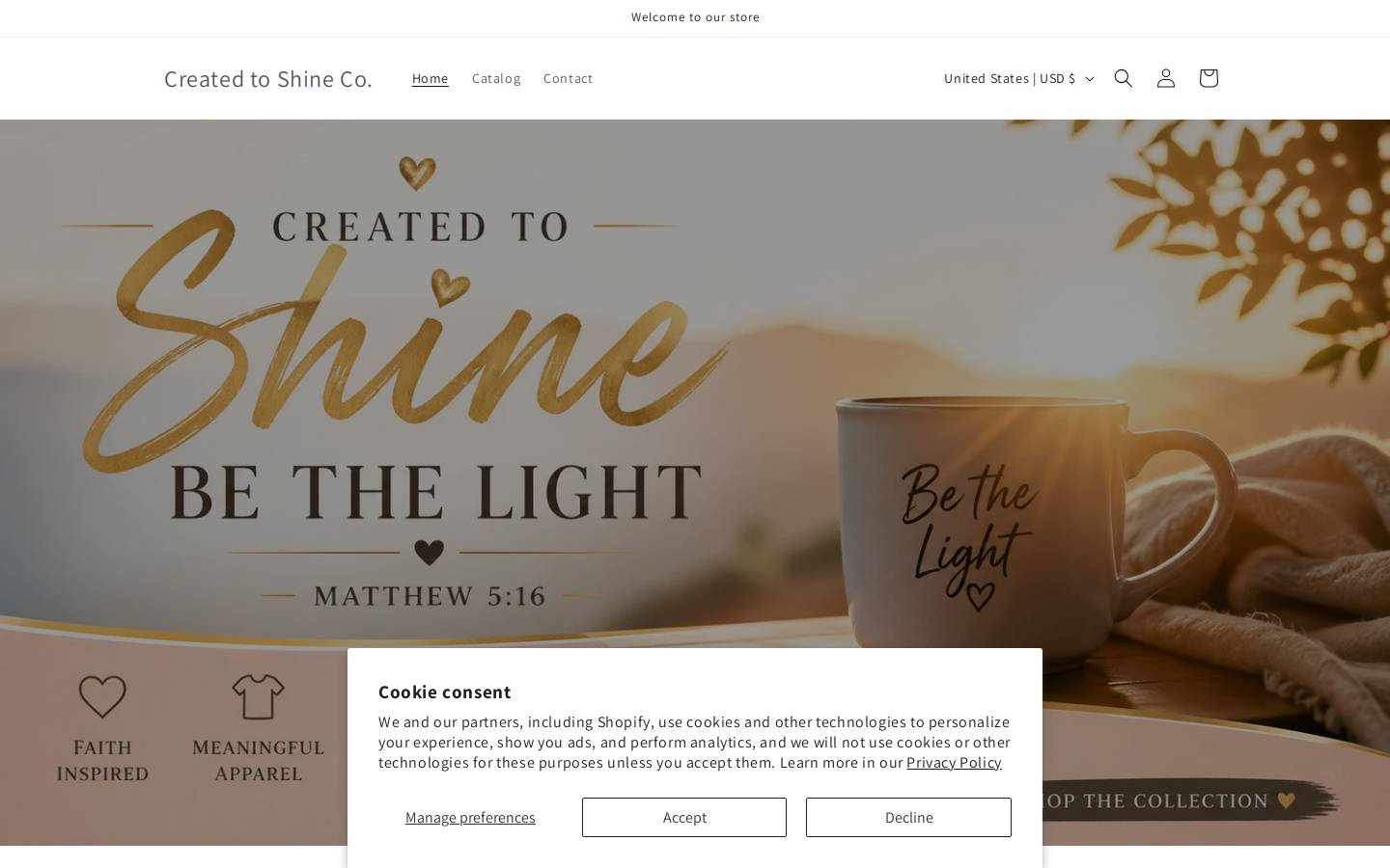 createdtoshine.co homepage screenshot