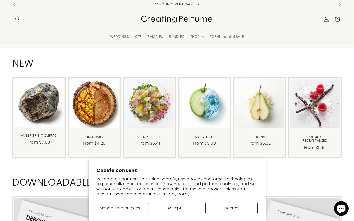 creatingperfumestore.com homepage screenshot
