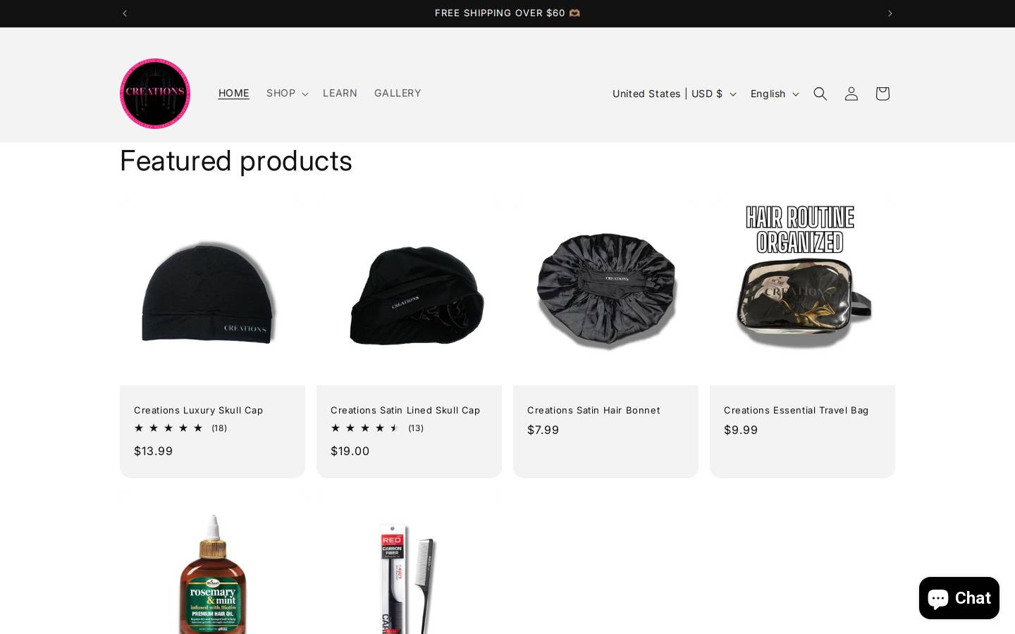 creationshaircare.store homepage screenshot