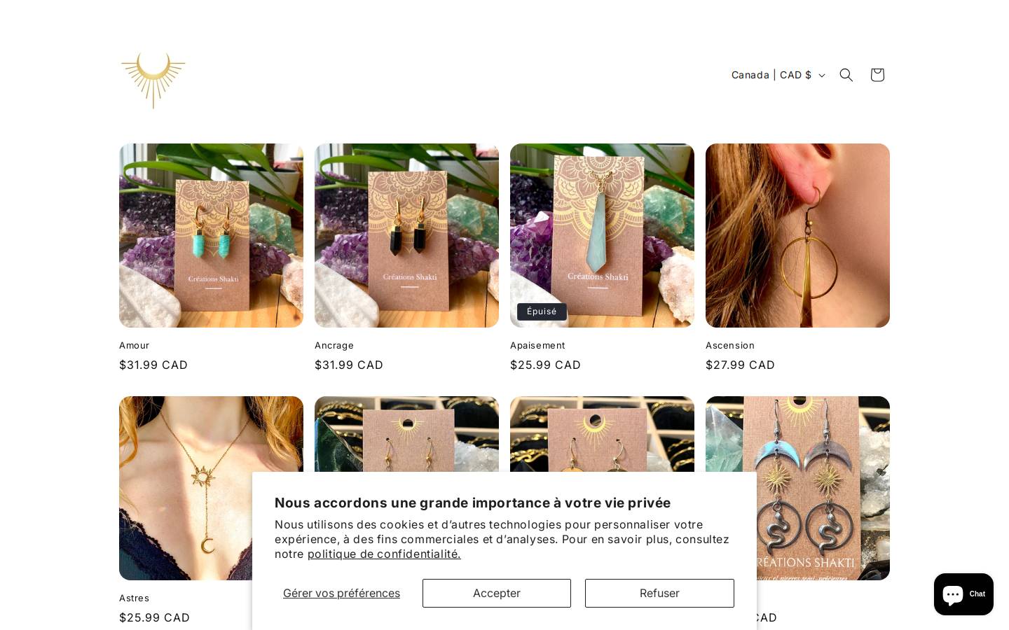 creationsshakti.com homepage screenshot
