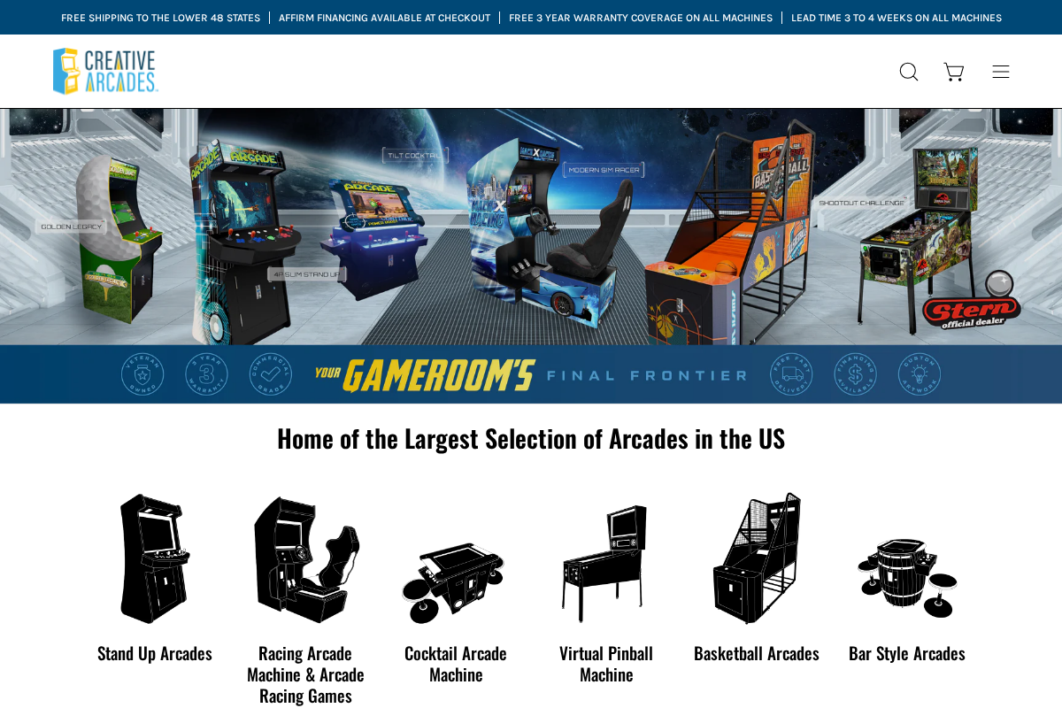 creative-arcades.com homepage screenshot