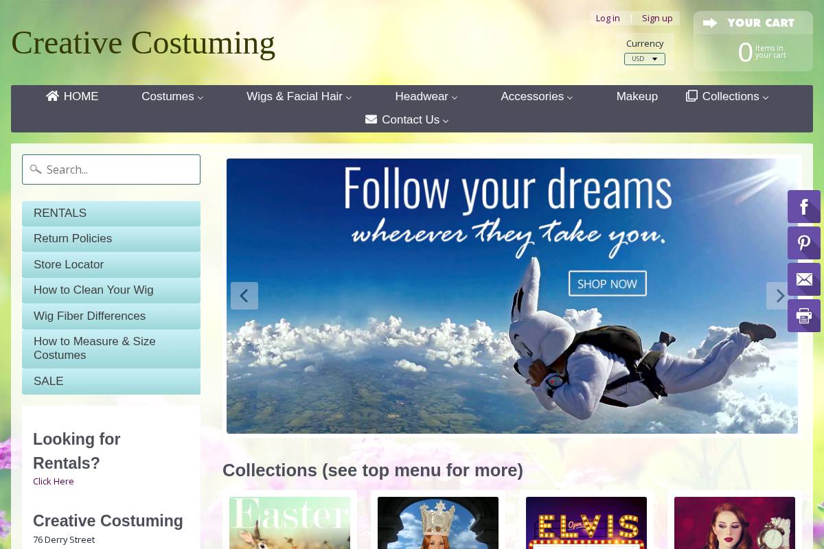 creativecostuming.store homepage screenshot