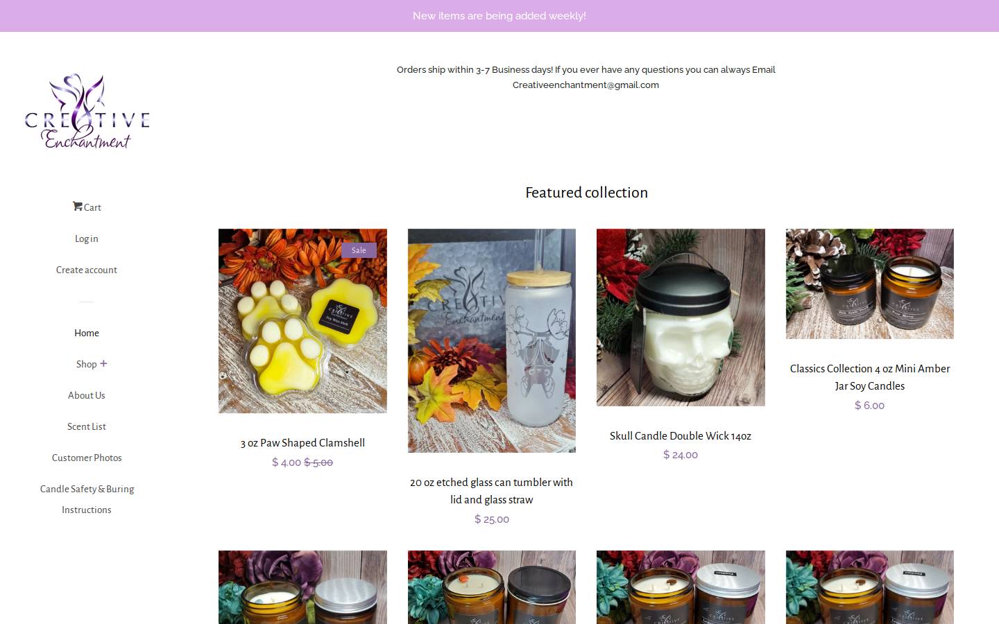 creativeenchantmentcandles.com homepage screenshot